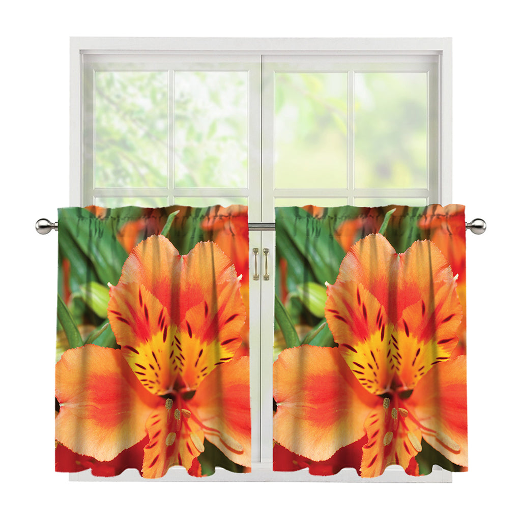 Orange Alstroemeria Print Tier Curtains