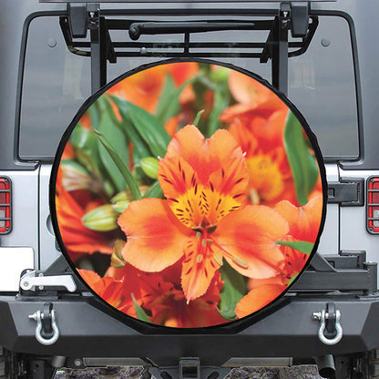 Orange Alstroemeria Print Tire Cover