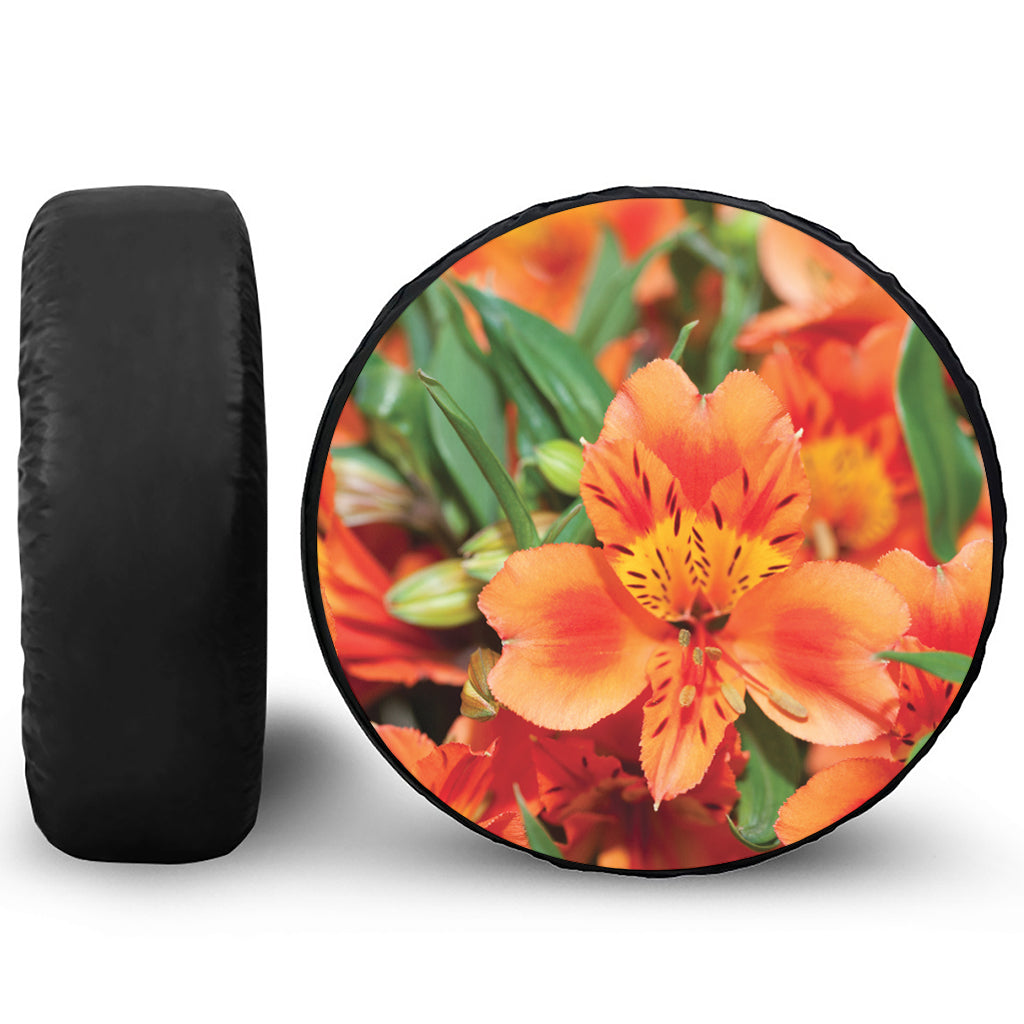 Orange Alstroemeria Print Tire Cover