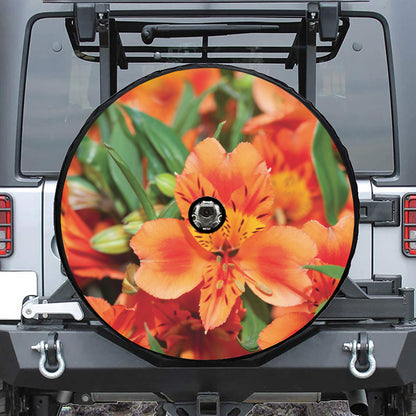 Orange Alstroemeria Print Tire Cover With Camera Hole