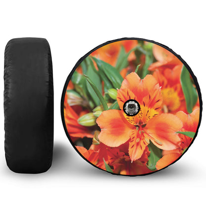 Orange Alstroemeria Print Tire Cover With Camera Hole