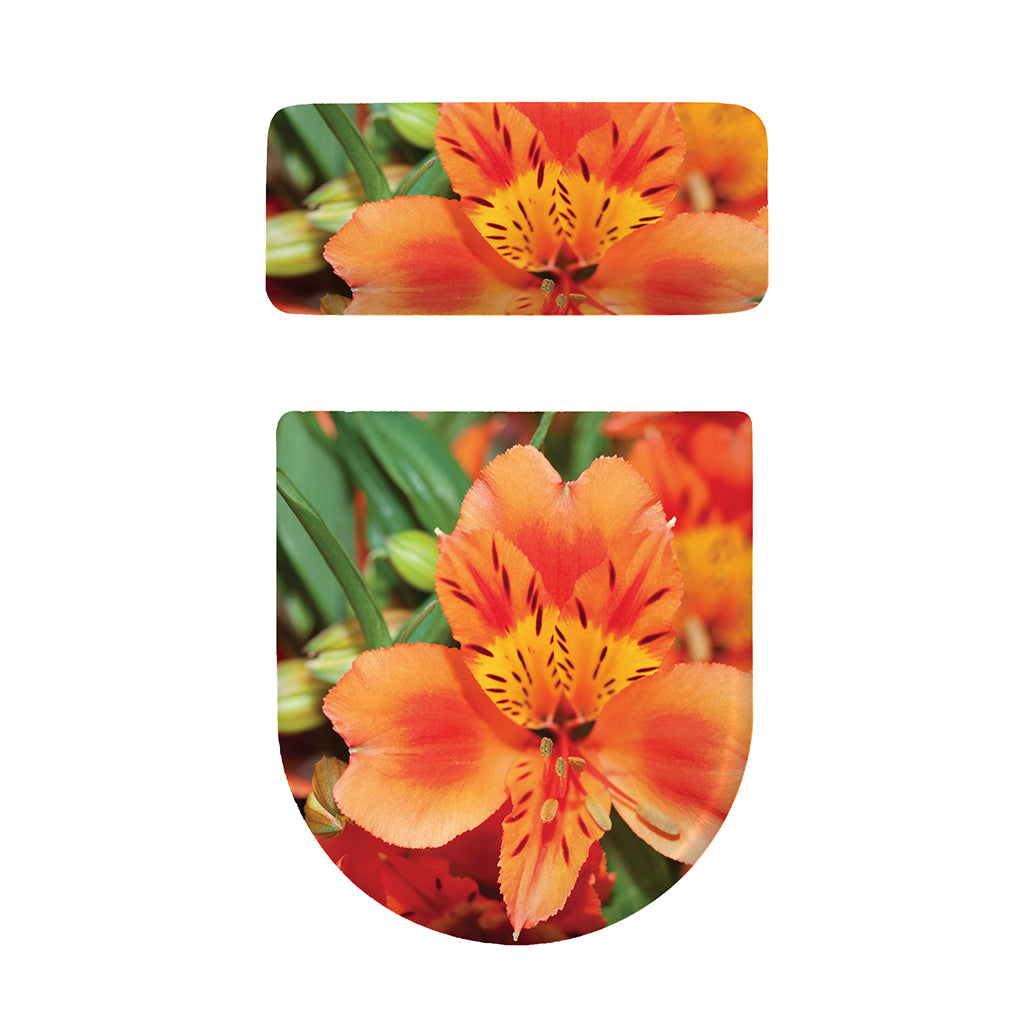 Orange Alstroemeria Print Toilet Lid And Tank Cover Set