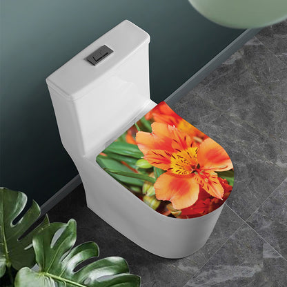 Orange Alstroemeria Print Toilet Lid Cover