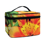 Orange Alstroemeria Print Travel Makeup Bag