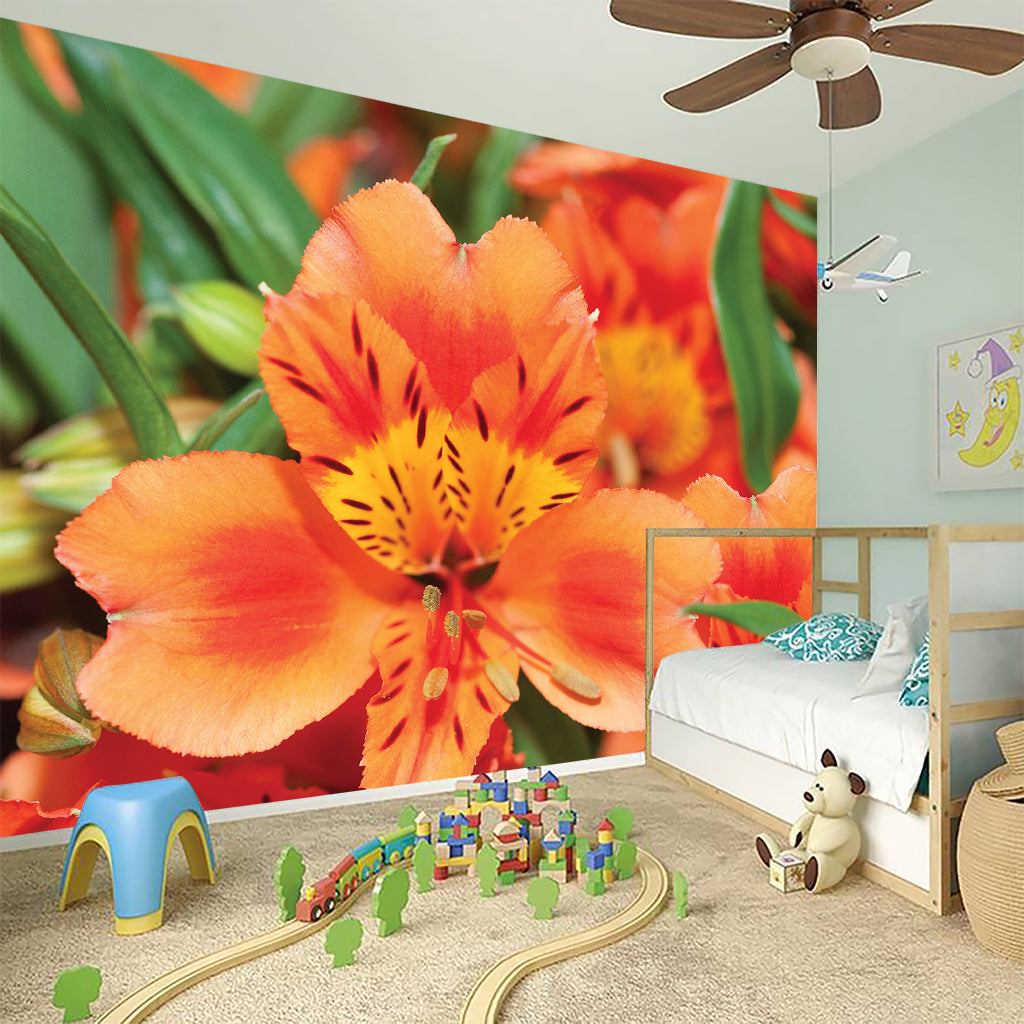 Orange Alstroemeria Print Wall Sticker