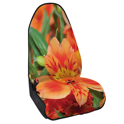 Orange Alstroemeria Print Waterproof Car Seat Cover