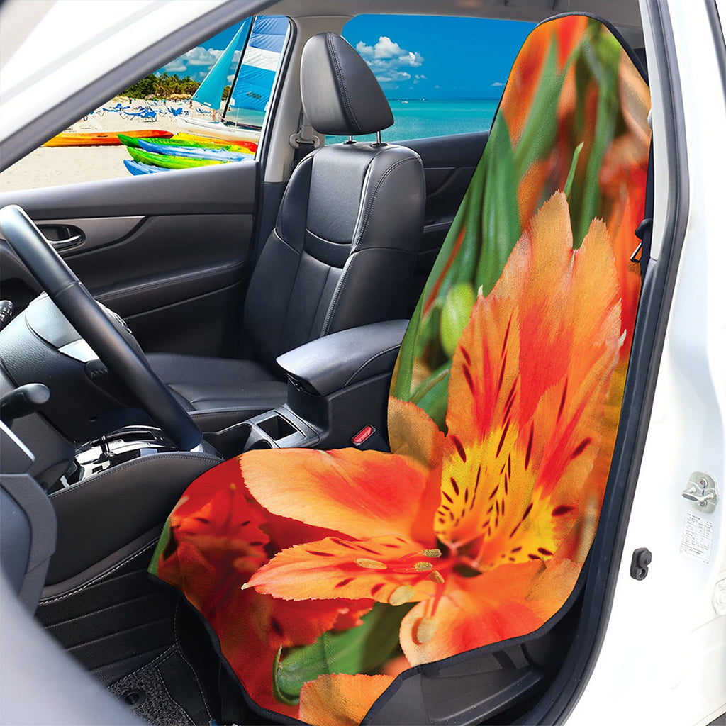 Orange Alstroemeria Print Waterproof Car Seat Cover