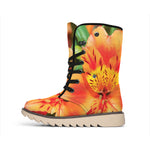 Orange Alstroemeria Print Winter Boots