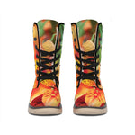 Orange Alstroemeria Print Winter Boots