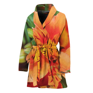 Orange Alstroemeria Print Women's Bathrobe