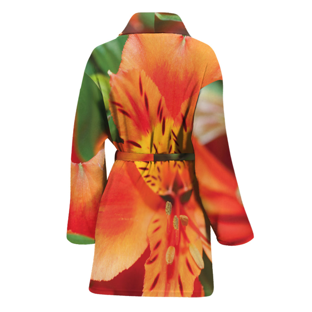 Orange Alstroemeria Print Women's Bathrobe