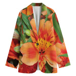 Orange Alstroemeria Print Women's Blazer