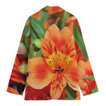 Orange Alstroemeria Print Women's Blazer