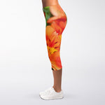 Orange Alstroemeria Print Women's Capri Leggings