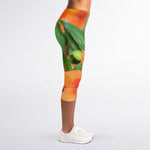 Orange Alstroemeria Print Women's Capri Leggings