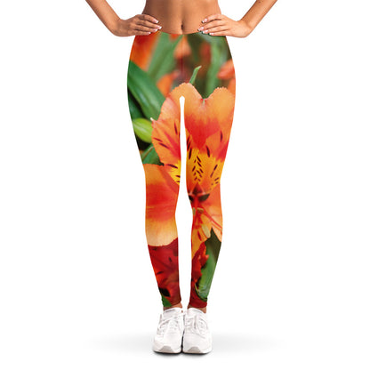 Orange Alstroemeria Print Women's Leggings