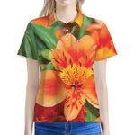 Orange Alstroemeria Print Women's Polo Shirt