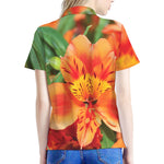 Orange Alstroemeria Print Women's Polo Shirt