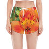 Orange Alstroemeria Print Women's Split Running Shorts