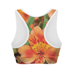 Orange Alstroemeria Print Women's Sports Bra