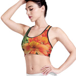 Orange Alstroemeria Print Women's Sports Bra