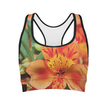 Orange Alstroemeria Print Women's Sports Bra