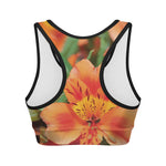 Orange Alstroemeria Print Women's Sports Bra