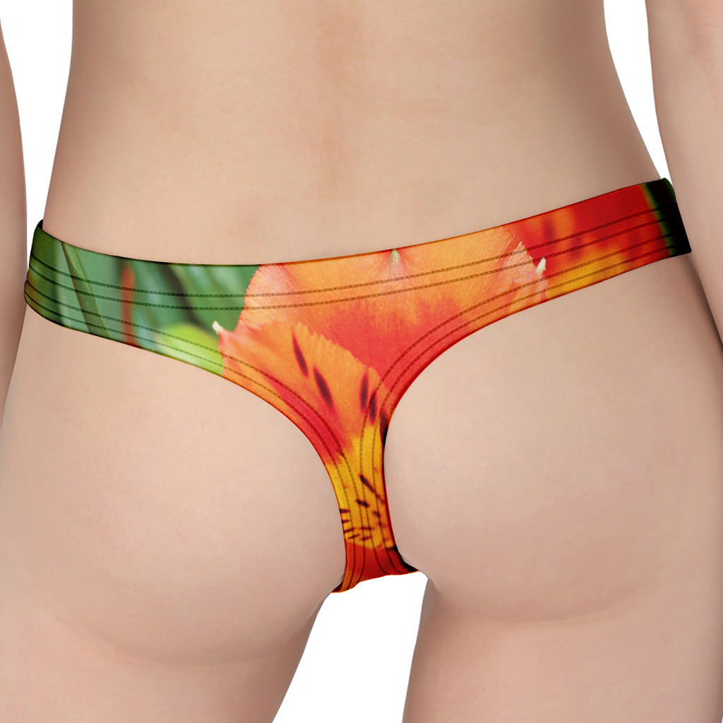 Orange Alstroemeria Print Women's Thong