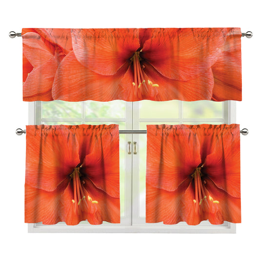 Orange Amaryllis Print 3 Piece Kitchen Curtains