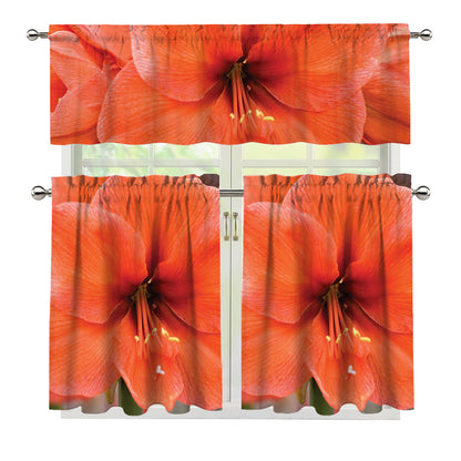 Orange Amaryllis Print 3 Piece Kitchen Curtains