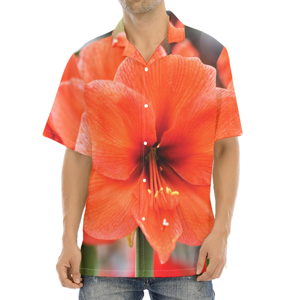 Orange Amaryllis Print Aloha Shirt