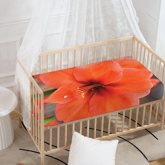 Orange Amaryllis Print Baby Crib Sheet