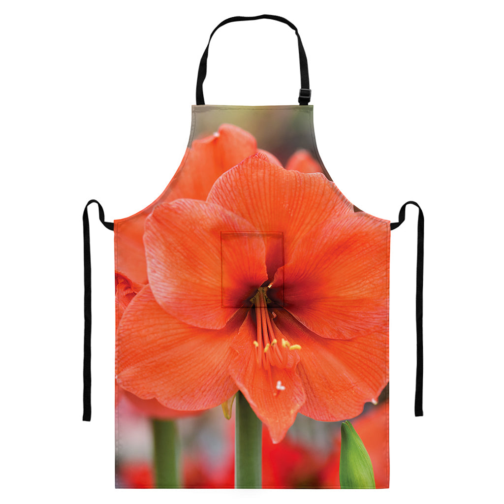Orange Amaryllis Print Bib Apron With Pocket