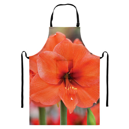 Orange Amaryllis Print Bib Apron With Pocket