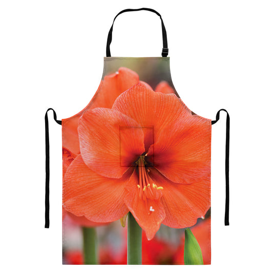 Orange Amaryllis Print Bib Apron With Pocket