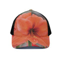 Orange Amaryllis Print Black Mesh Trucker Hat