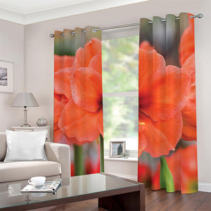 Orange Amaryllis Print Blackout Grommet Curtains