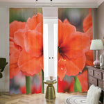 Orange Amaryllis Print Blackout Pencil Pleat Curtains