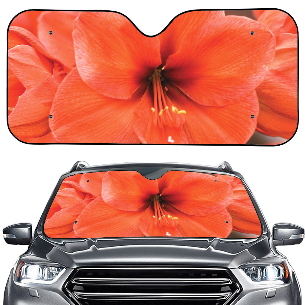 Orange Amaryllis Print Car Windshield Sun Shade