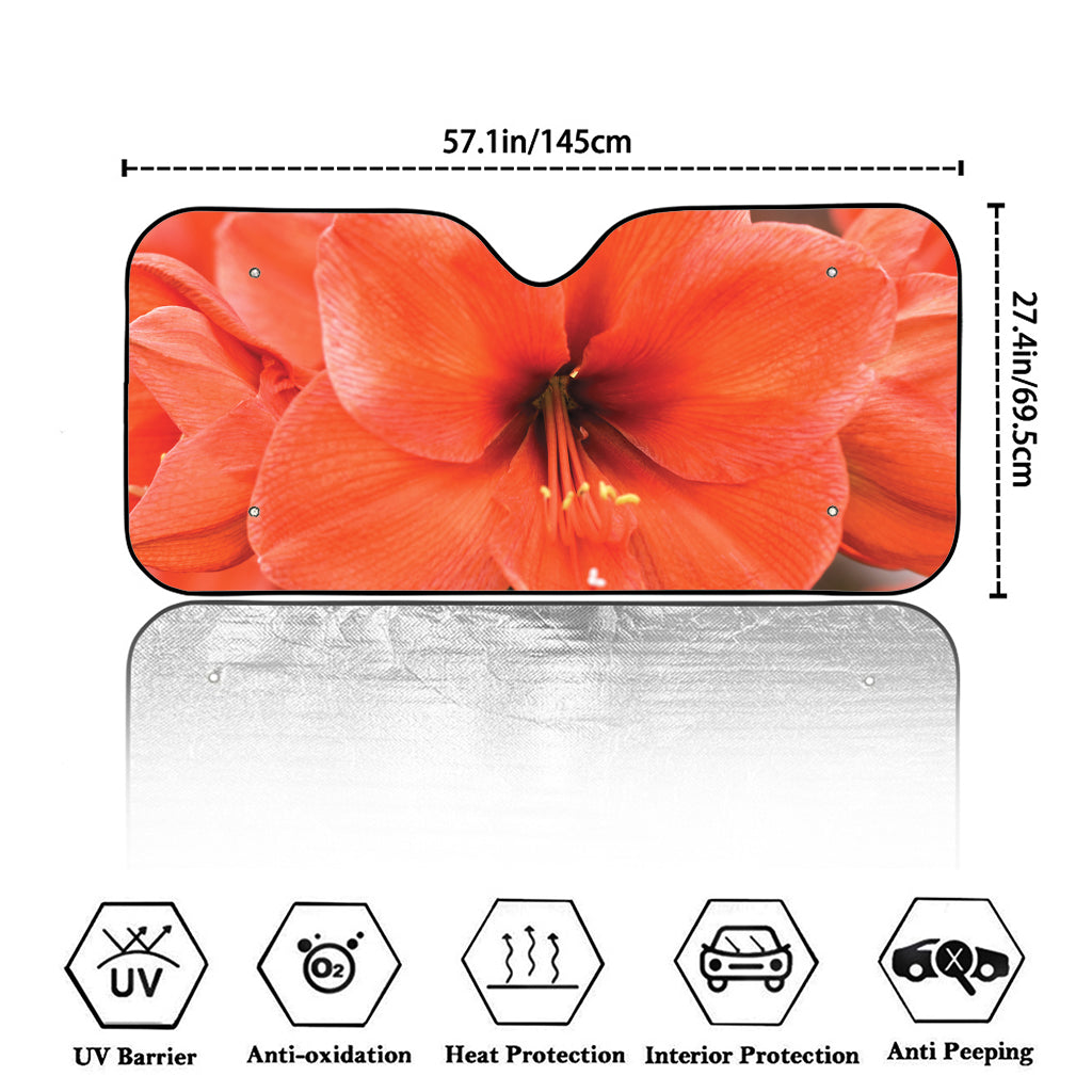 Orange Amaryllis Print Car Windshield Sun Shade