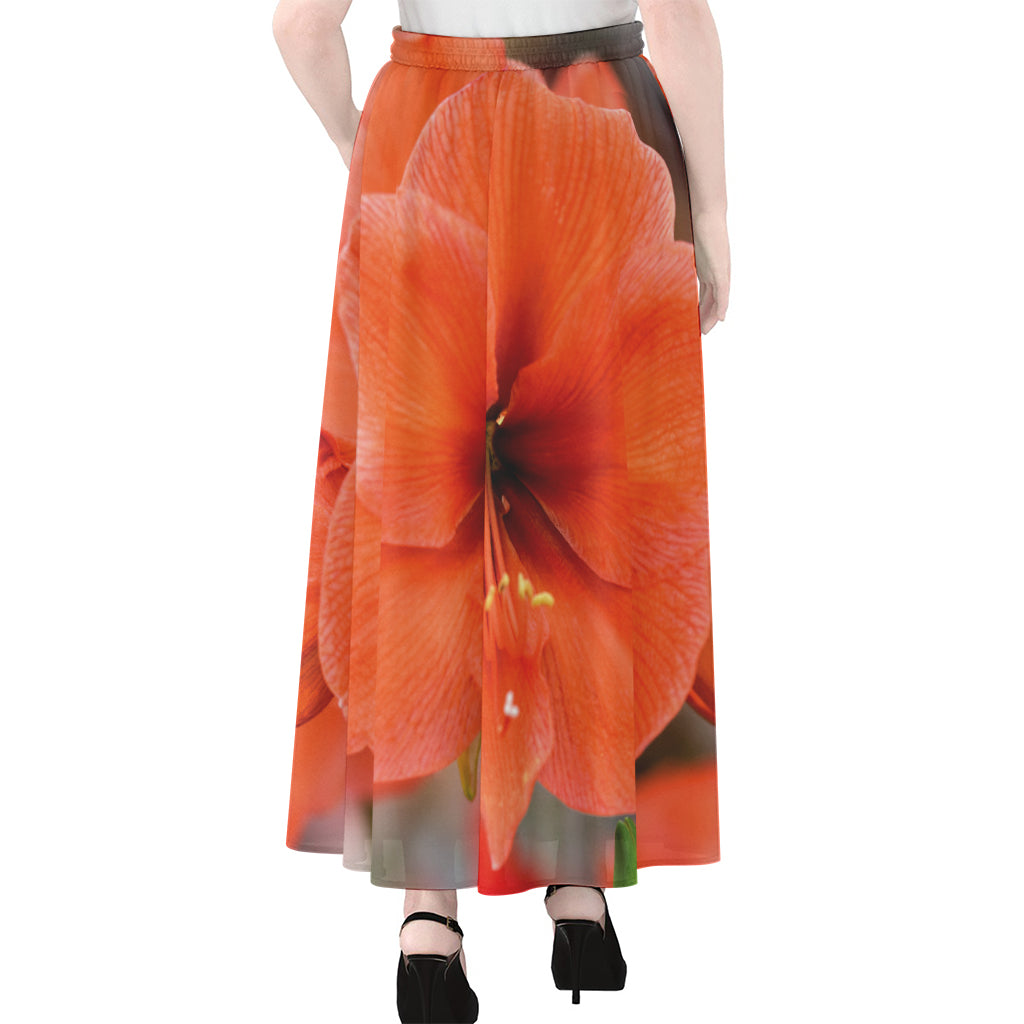 Orange Amaryllis Print Chiffon Maxi Skirt