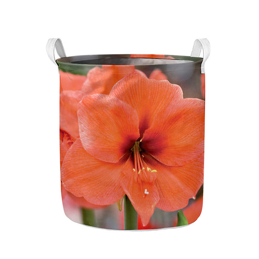 Orange Amaryllis Print Collapsible Laundry Basket