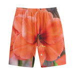 Orange Amaryllis Print Cotton Shorts