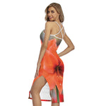 Orange Amaryllis Print Cross Back Cami Dress