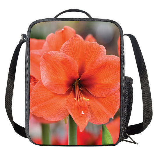 Orange Amaryllis Print Crossbody Lunch Bag