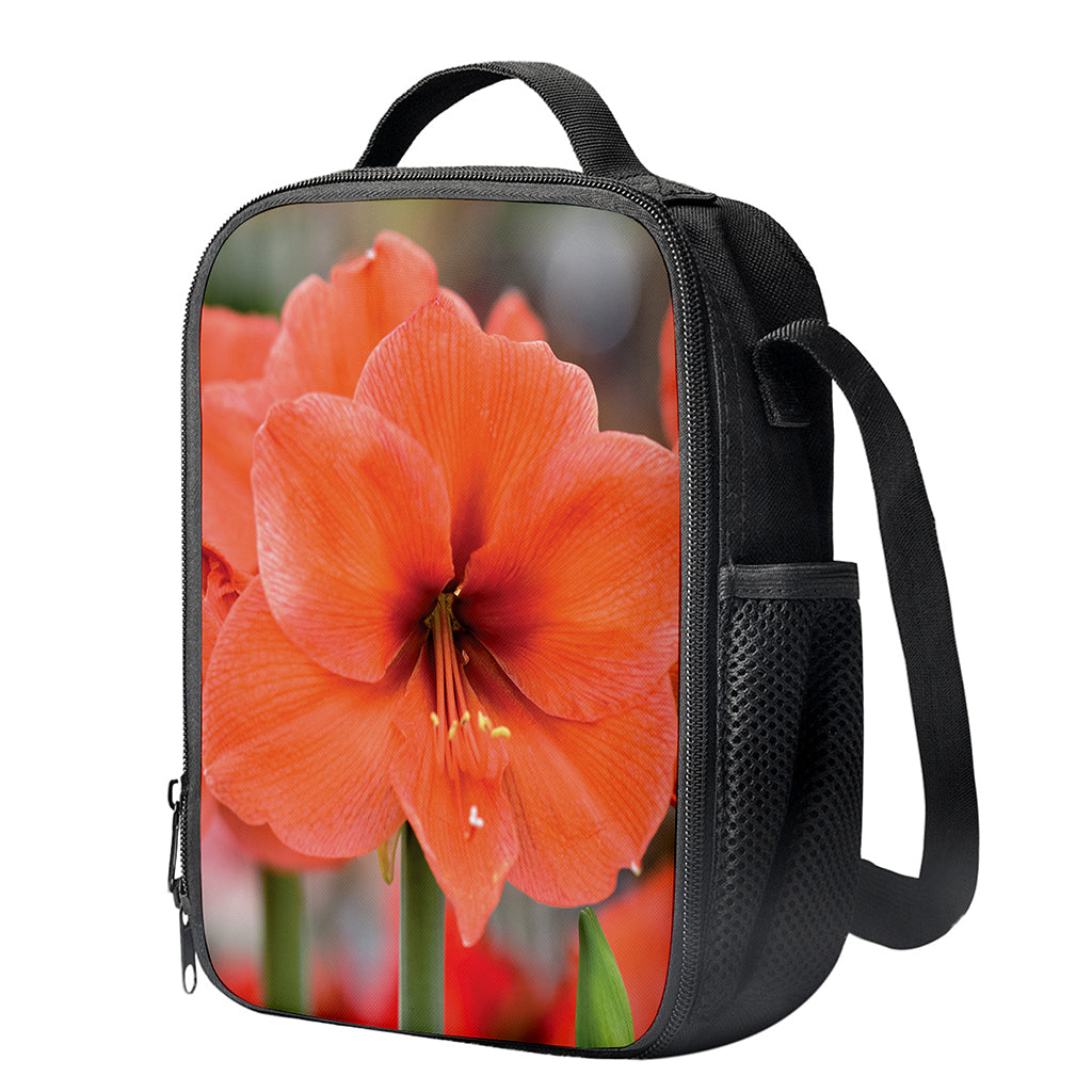 Orange Amaryllis Print Crossbody Lunch Bag