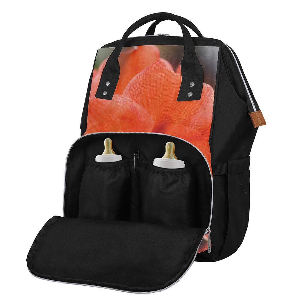 Orange Amaryllis Print Diaper Bag