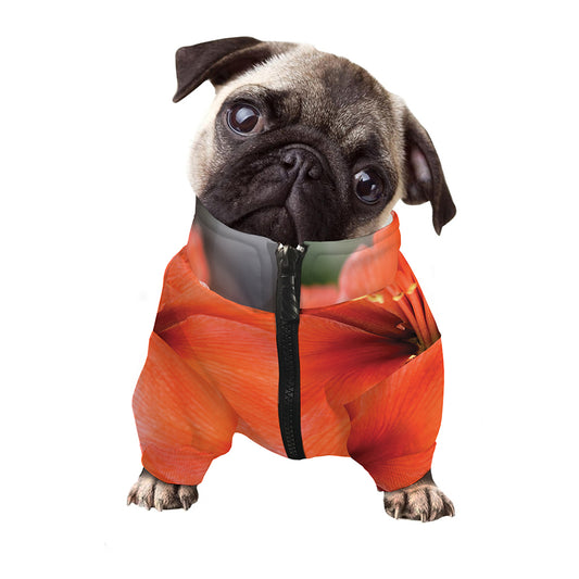 Orange Amaryllis Print Dog Zip Up Jacket