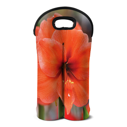 Orange Amaryllis Print Double Neoprene Wine Tote