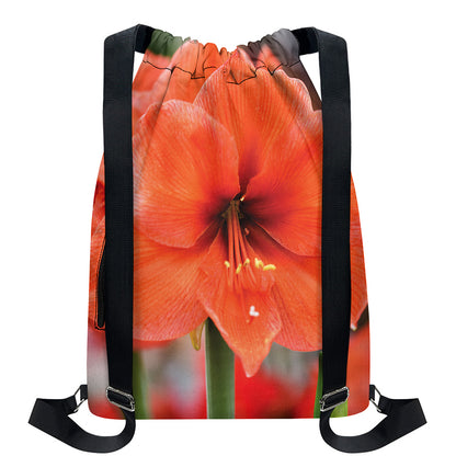 Orange Amaryllis Print Drawstring Backpack